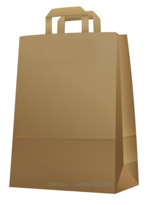 Papírtáska, 32 + 16 x 45 cm, szalagfüles, barna