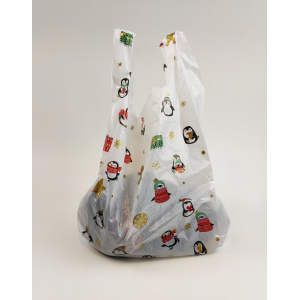 Ingvállas bevásárló táska, 28 x 50 cm, pingvines karácsonyi mintával