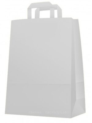 Papírtáska, 26 + 12 x 35 cm, szalagfüles, fehér