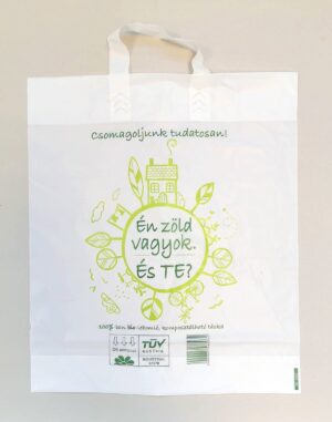 Lebomló szalagfüles táska, 40 x 45 cm, kukoricakeményítős (PLA), környezetbarát
