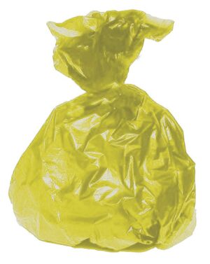 Polietilén zsák környezetbarát, újrahasznosított anyagból, sárga, 70 x 110 cm (135 l)